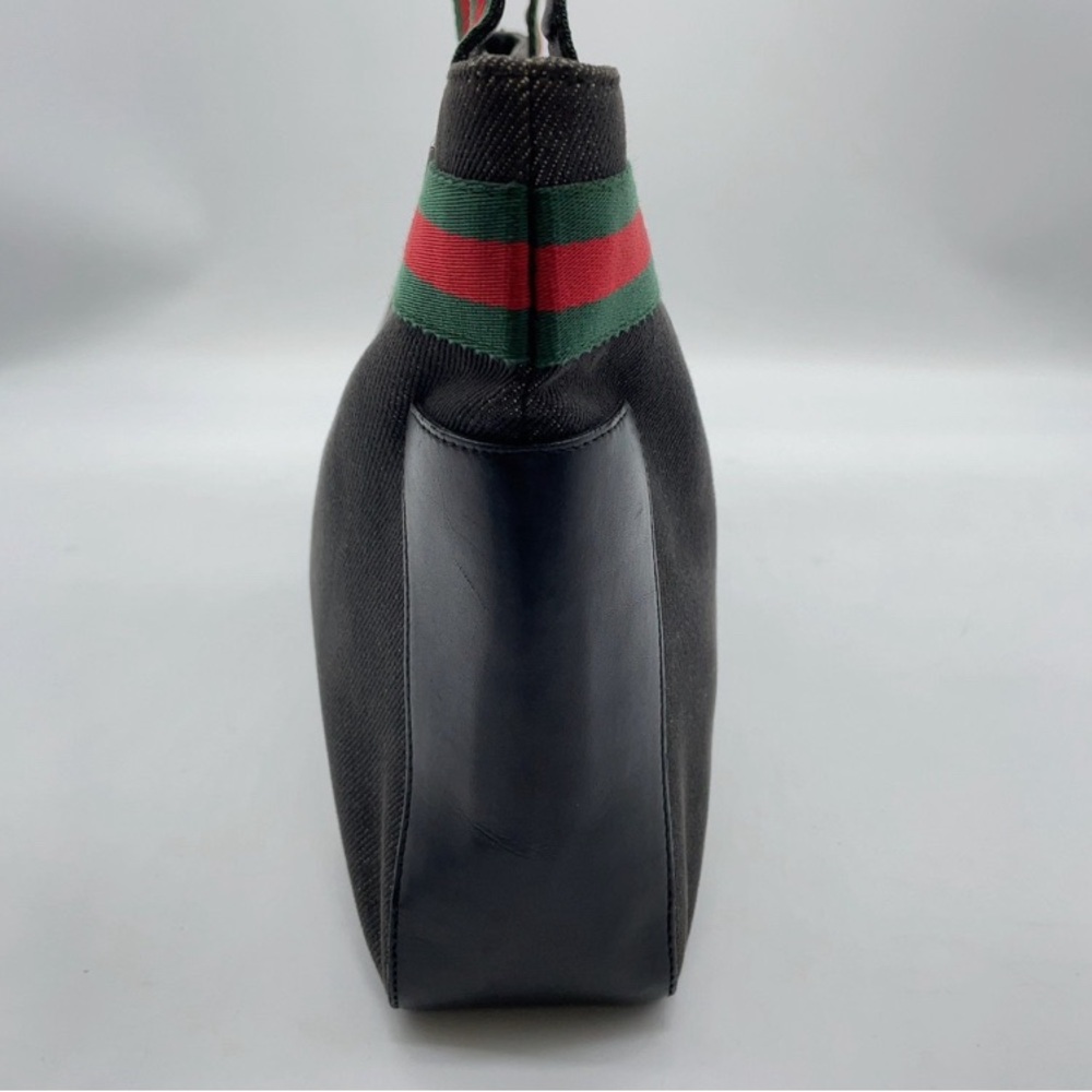 💯Gucci Black Denim Tote with Red and Green Straps Sherry Line EUC - Picture 7 of 13